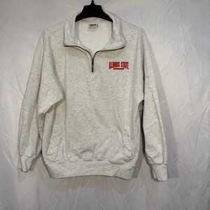 chicago state university 1/4 Zip Pullover Sweater Chest Embroidered Gray Size M